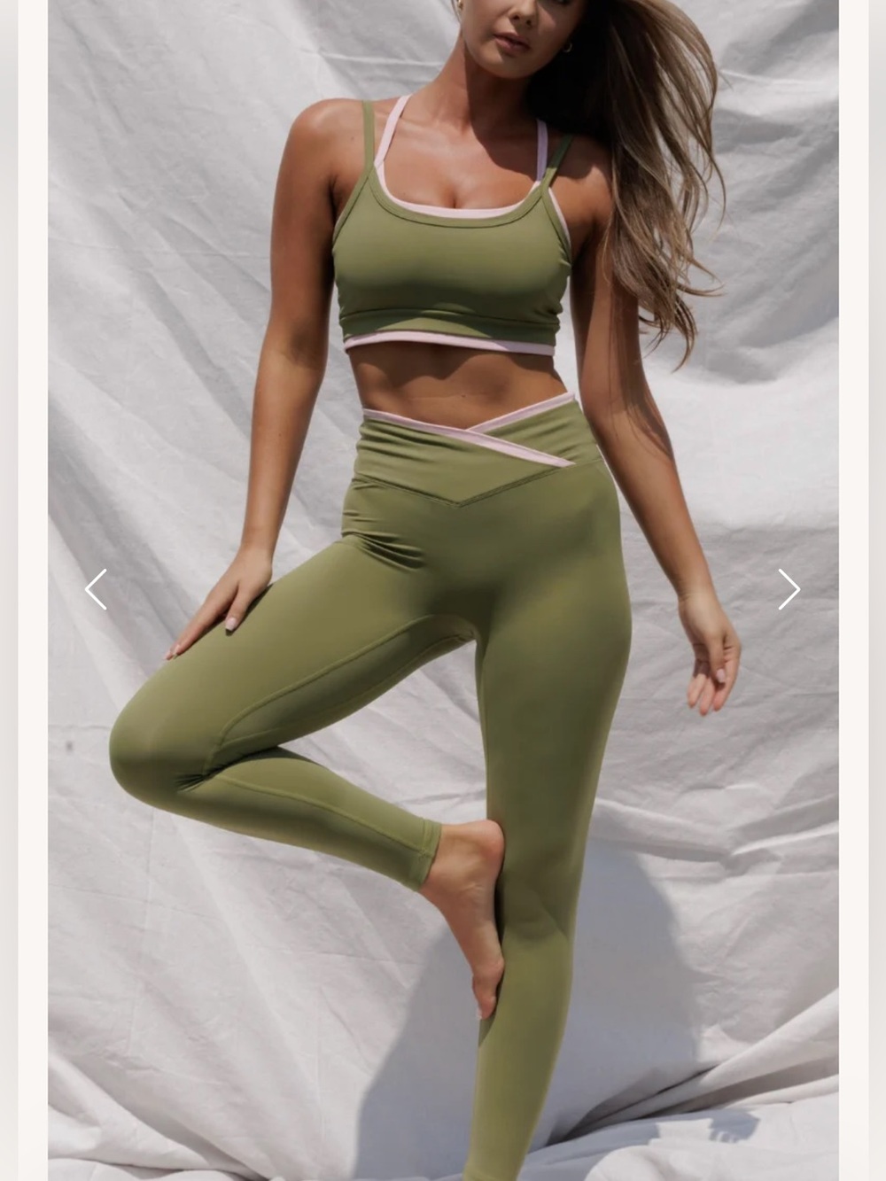 Salt Project Olive/Baby Pink Aire Over Under Crossover Leggings New